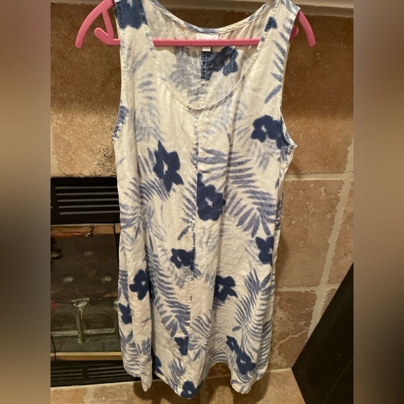 j.jill Love Linen Blue White floral pockets A line Shift summer vacay resort L - Picture 1 of 8